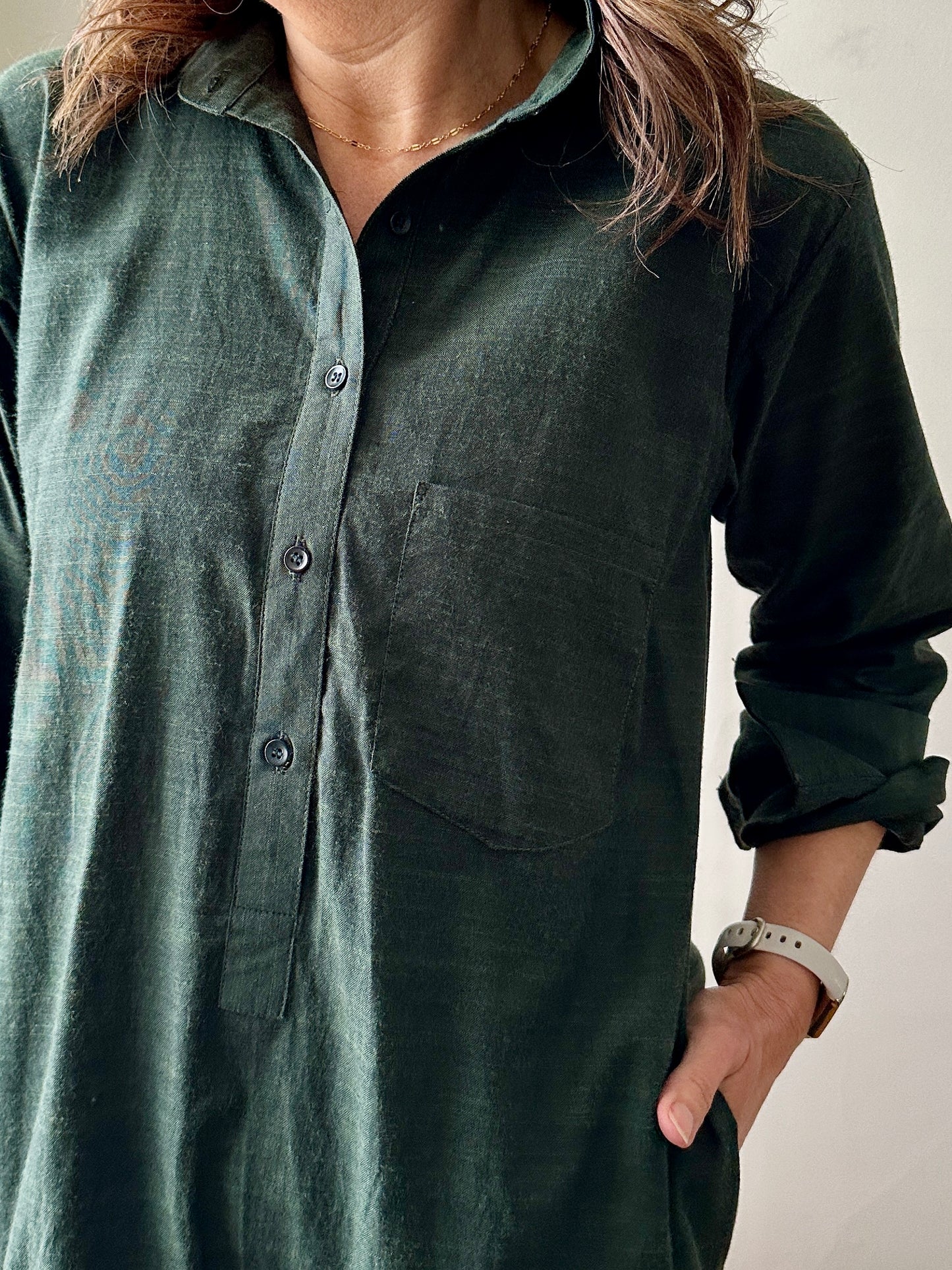 Linen Shirt Dress with Bottom Ruffle