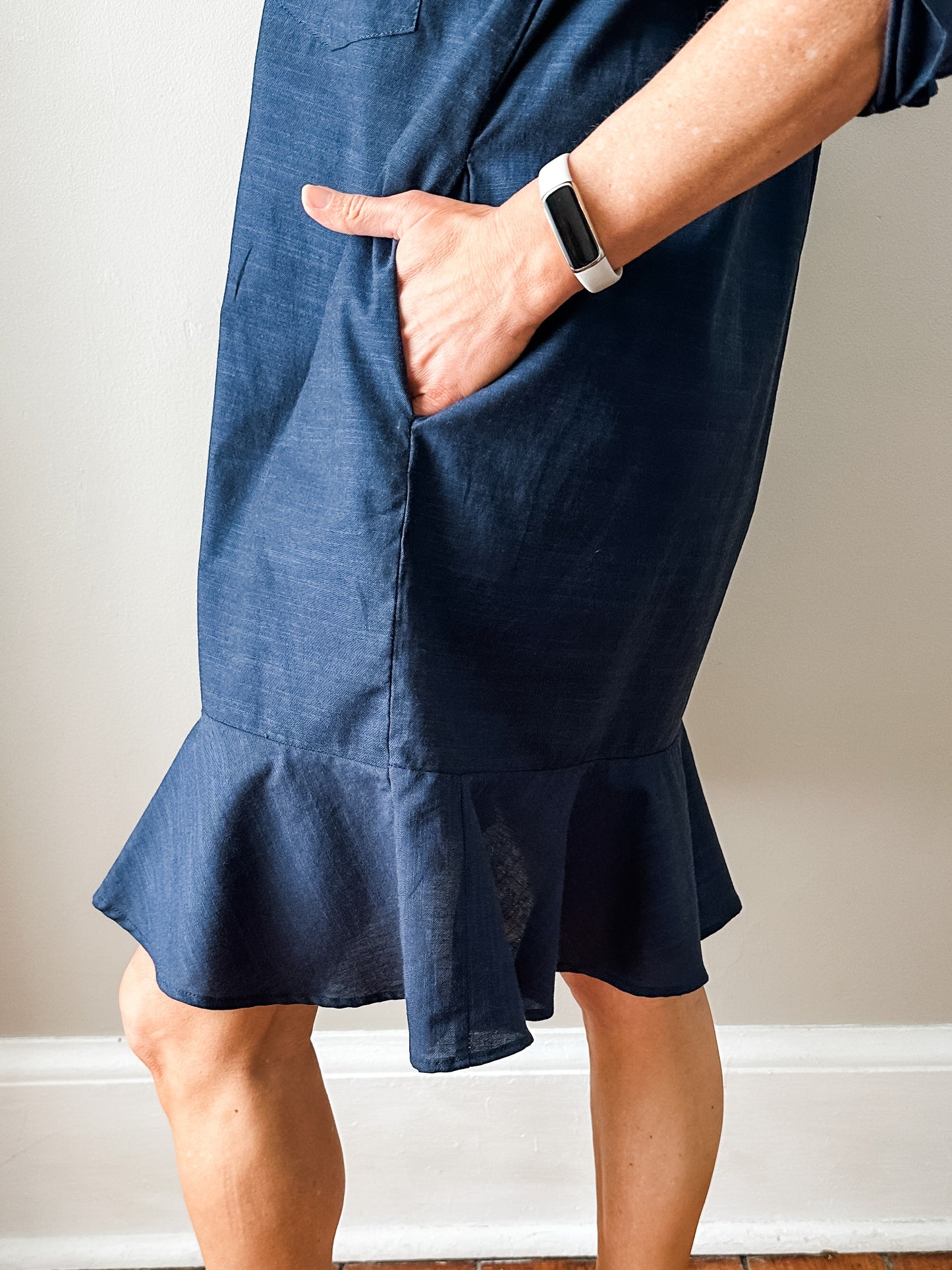 Linen Shirt Dress with Bottom Ruffle