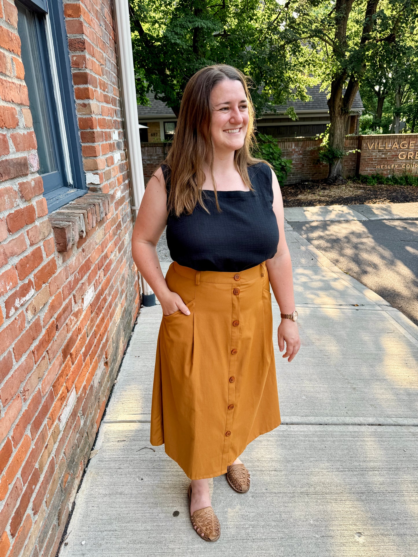 A-Line Button Front Skirt