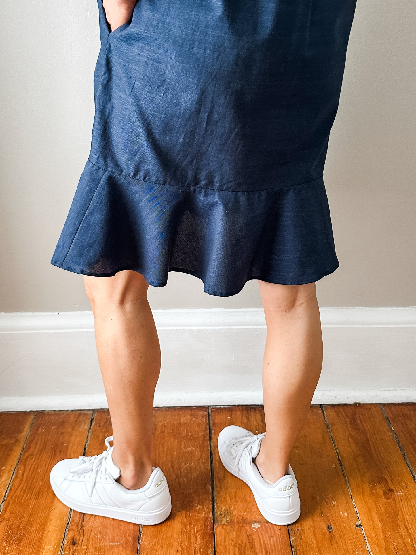 Linen Shirt Dress with Bottom Ruffle