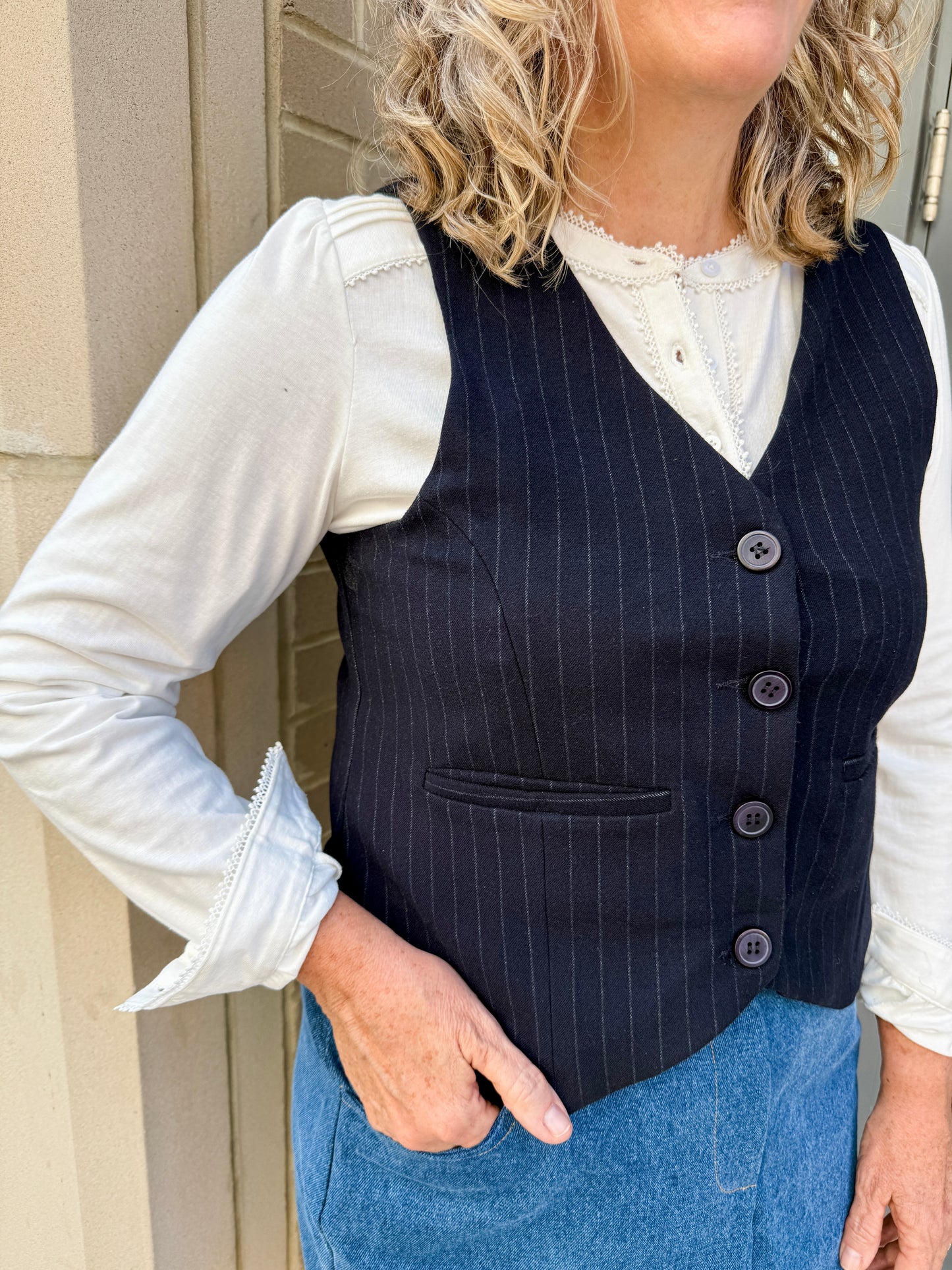Button-Front Vest (pinstripe)
