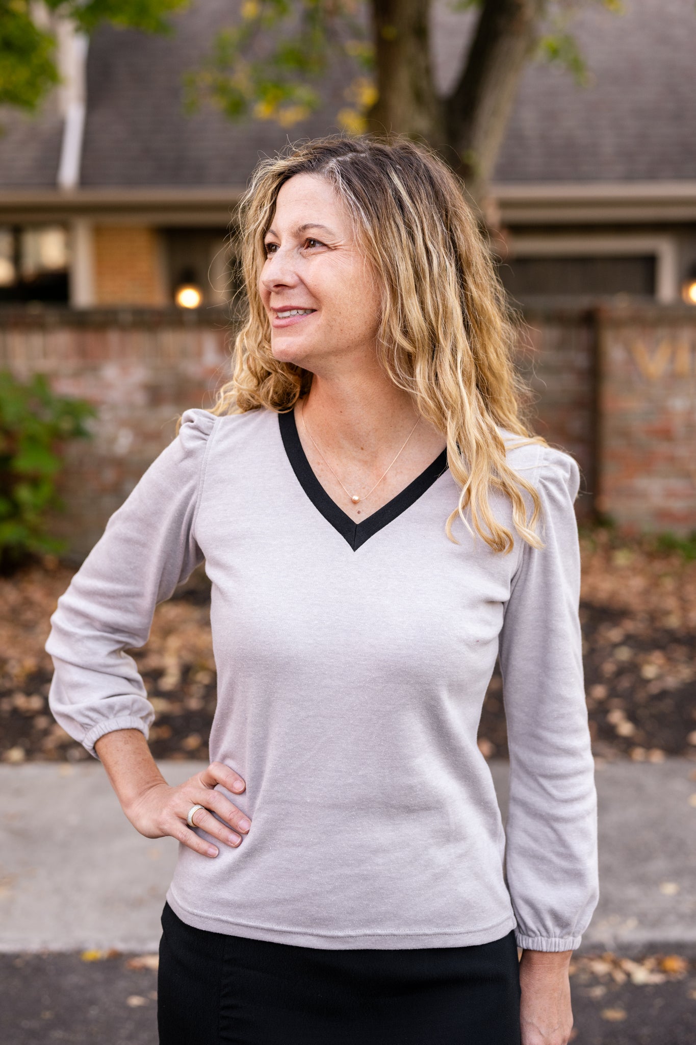 Contrasting V- Neck Top