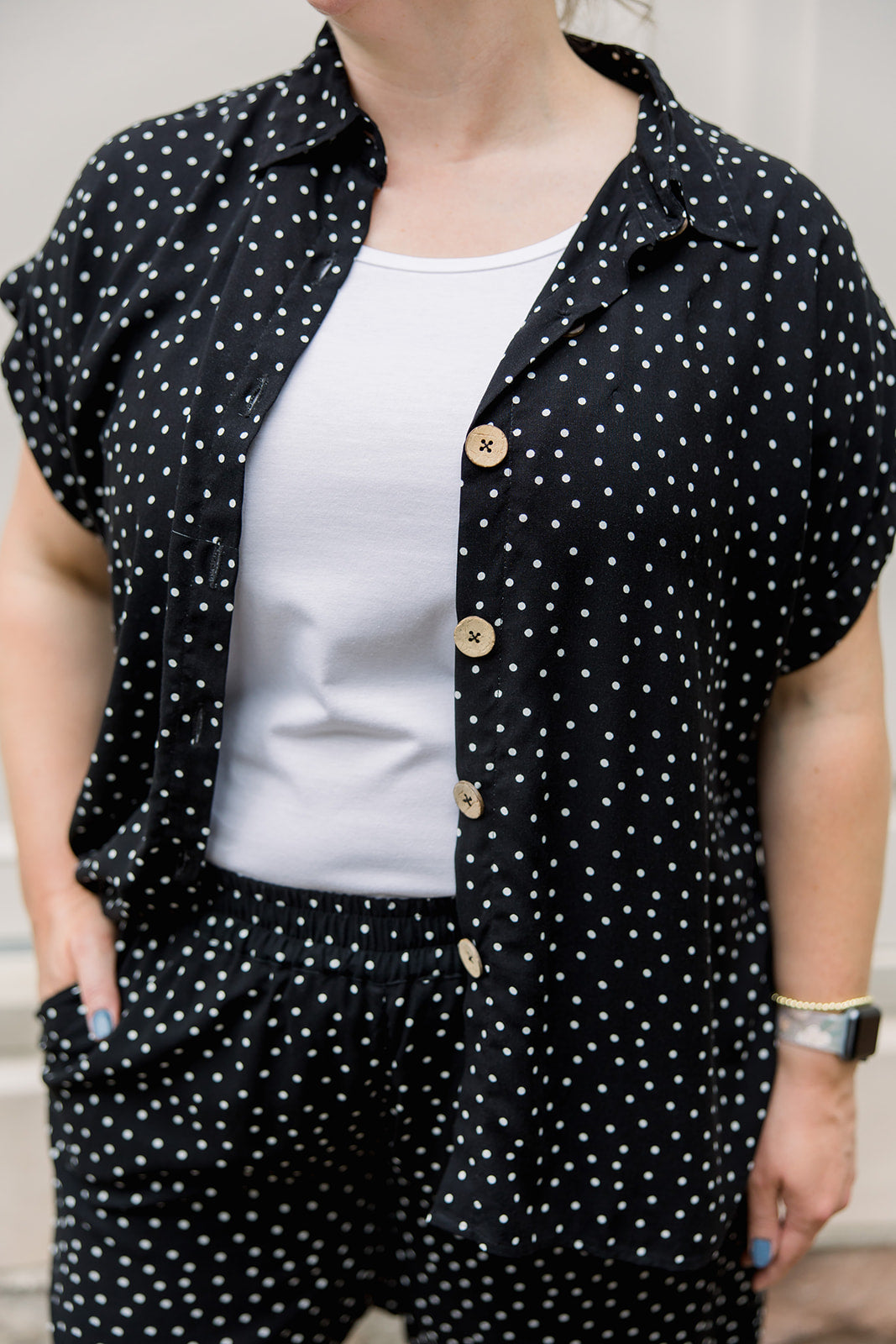 Short Sleeve Button Up Shirt & Polka Dot Shorts