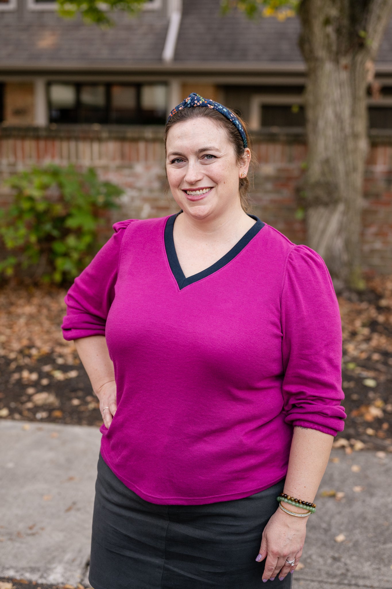 Contrasting V- Neck Top