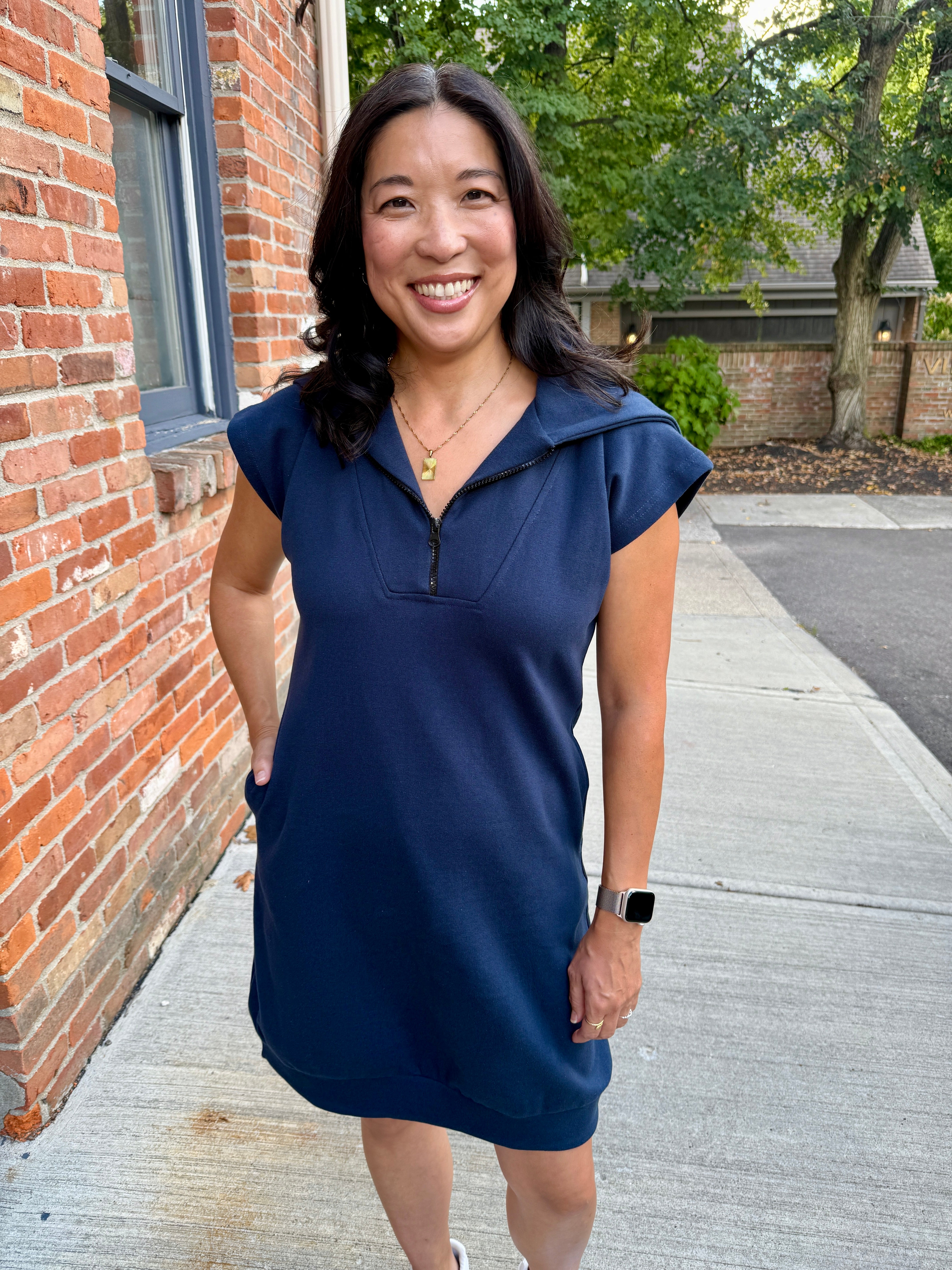 shirt tunic dress 1/2 zip vz:grey The Other White Dress daily wear Color:Frosted Lilac
