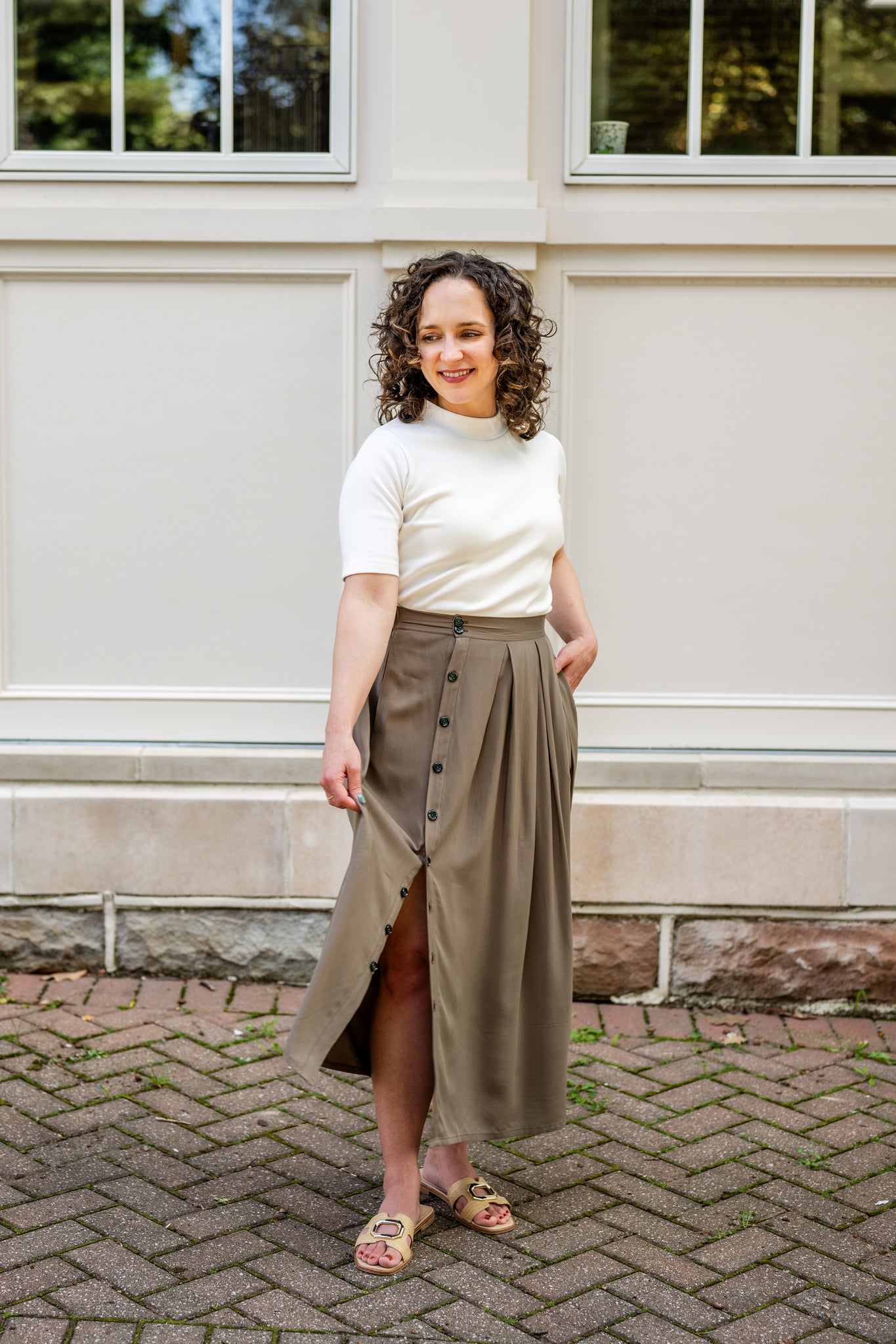 Side Button Midi Skirt - last chance