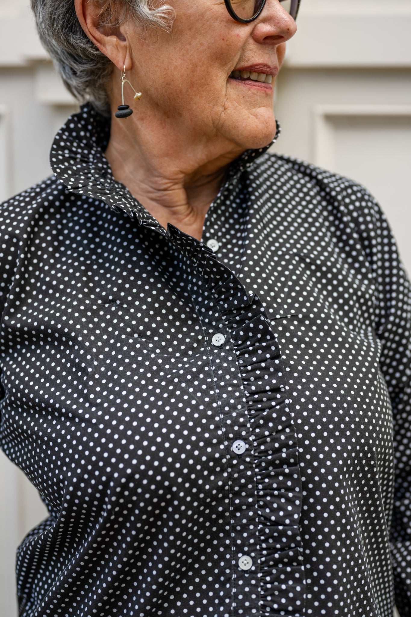 Ruffle Button-Front Blouse