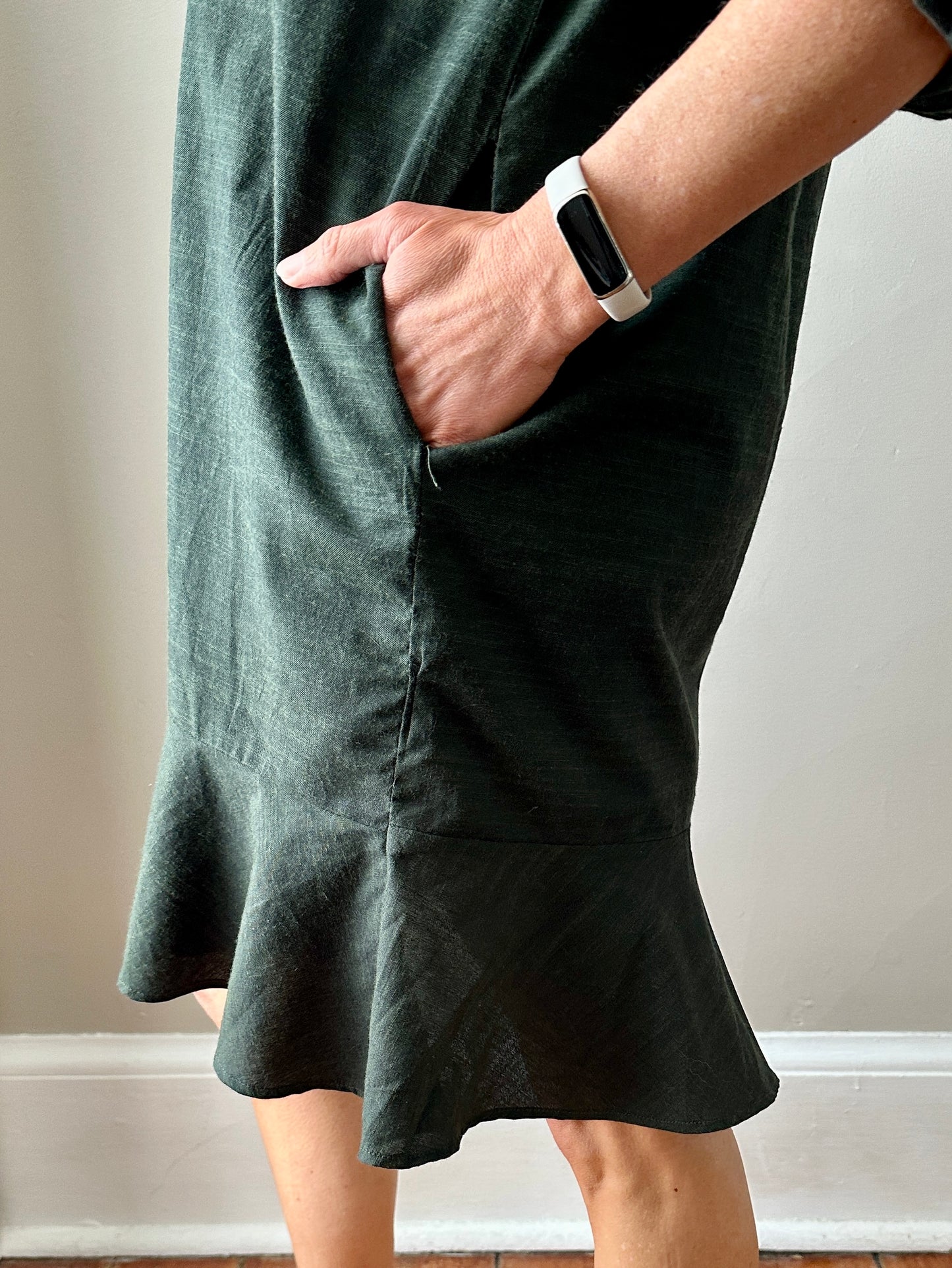 Linen Shirt Dress with Bottom Ruffle