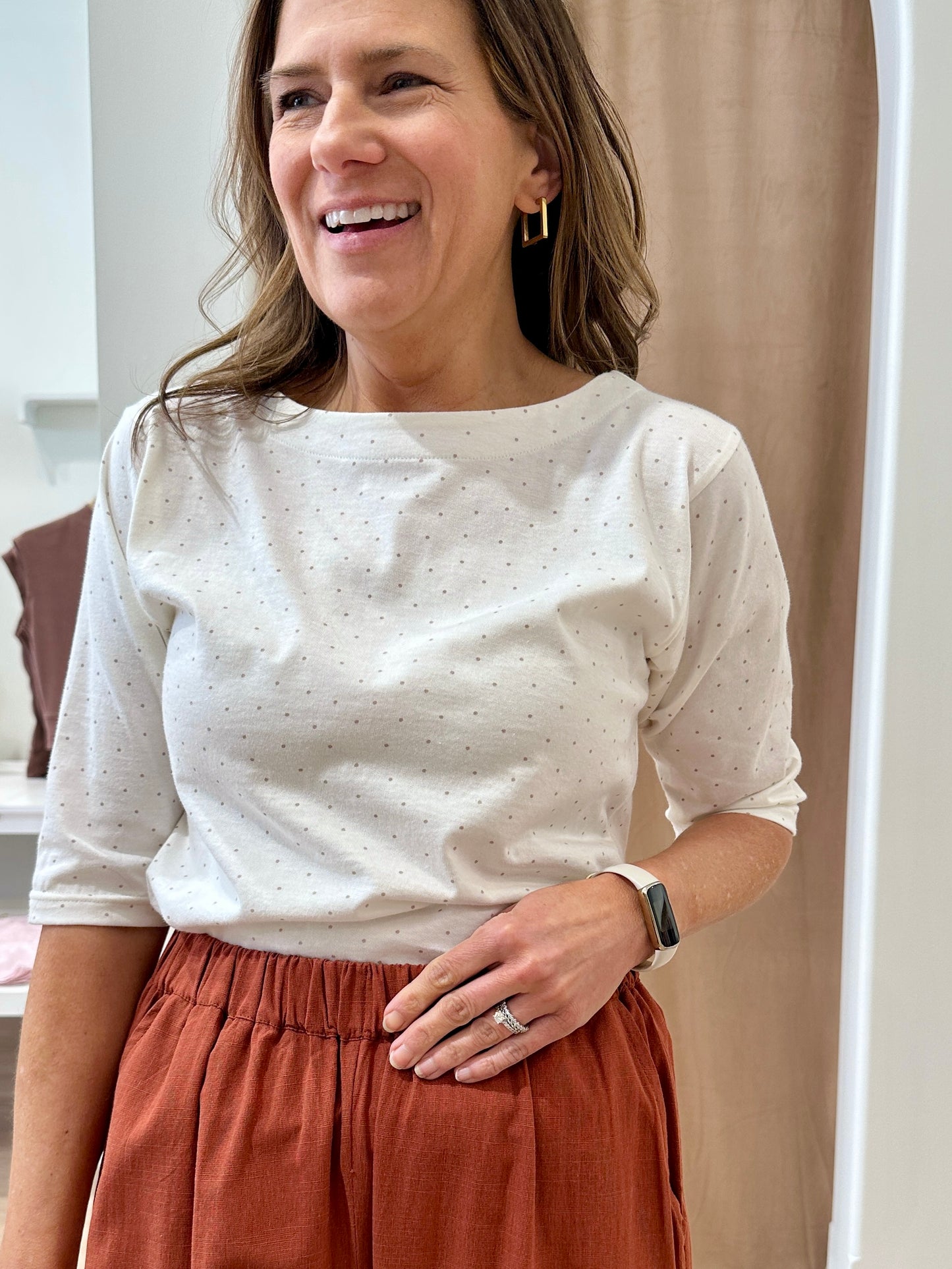 Boat Neck Dot Top