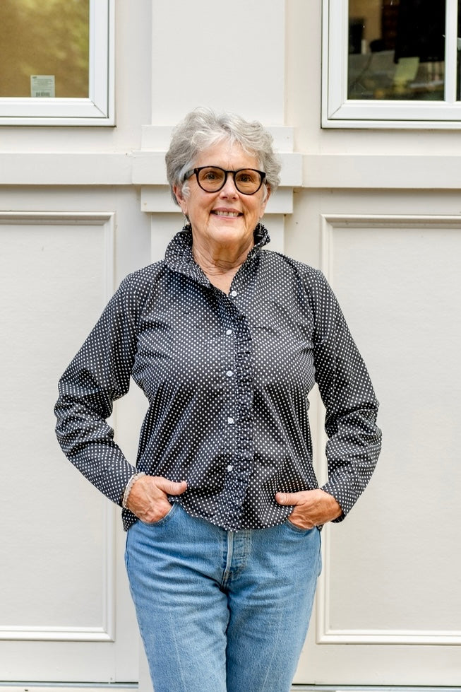 Ruffle Button-Front Blouse