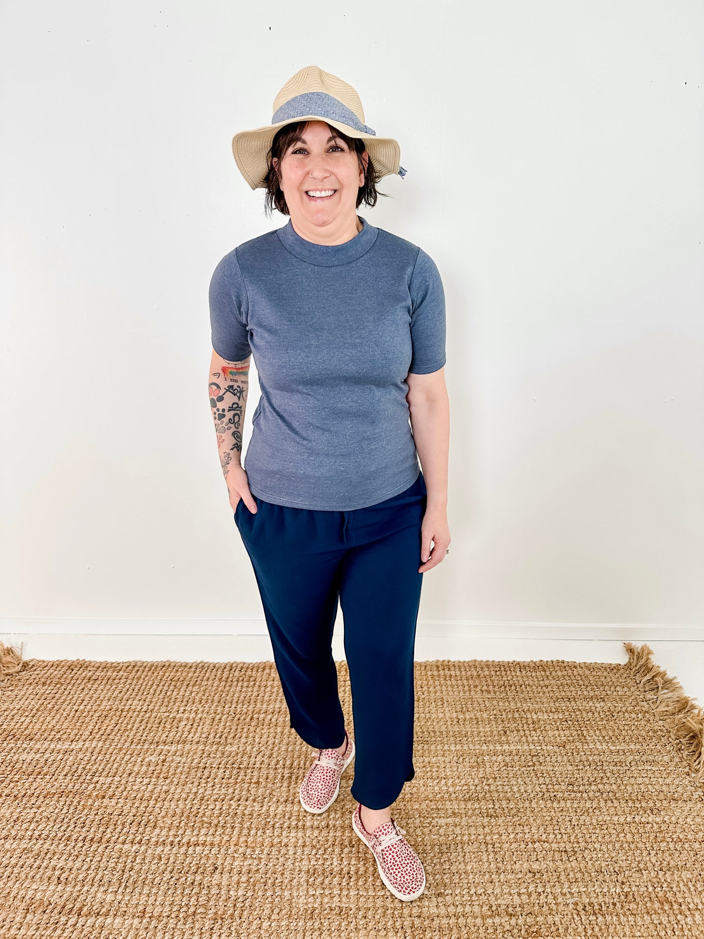 Elbow Sleeve Mock Neck