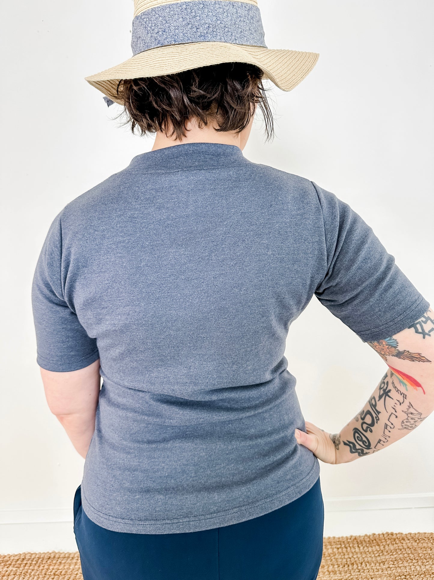 Elbow Sleeve Mock Neck