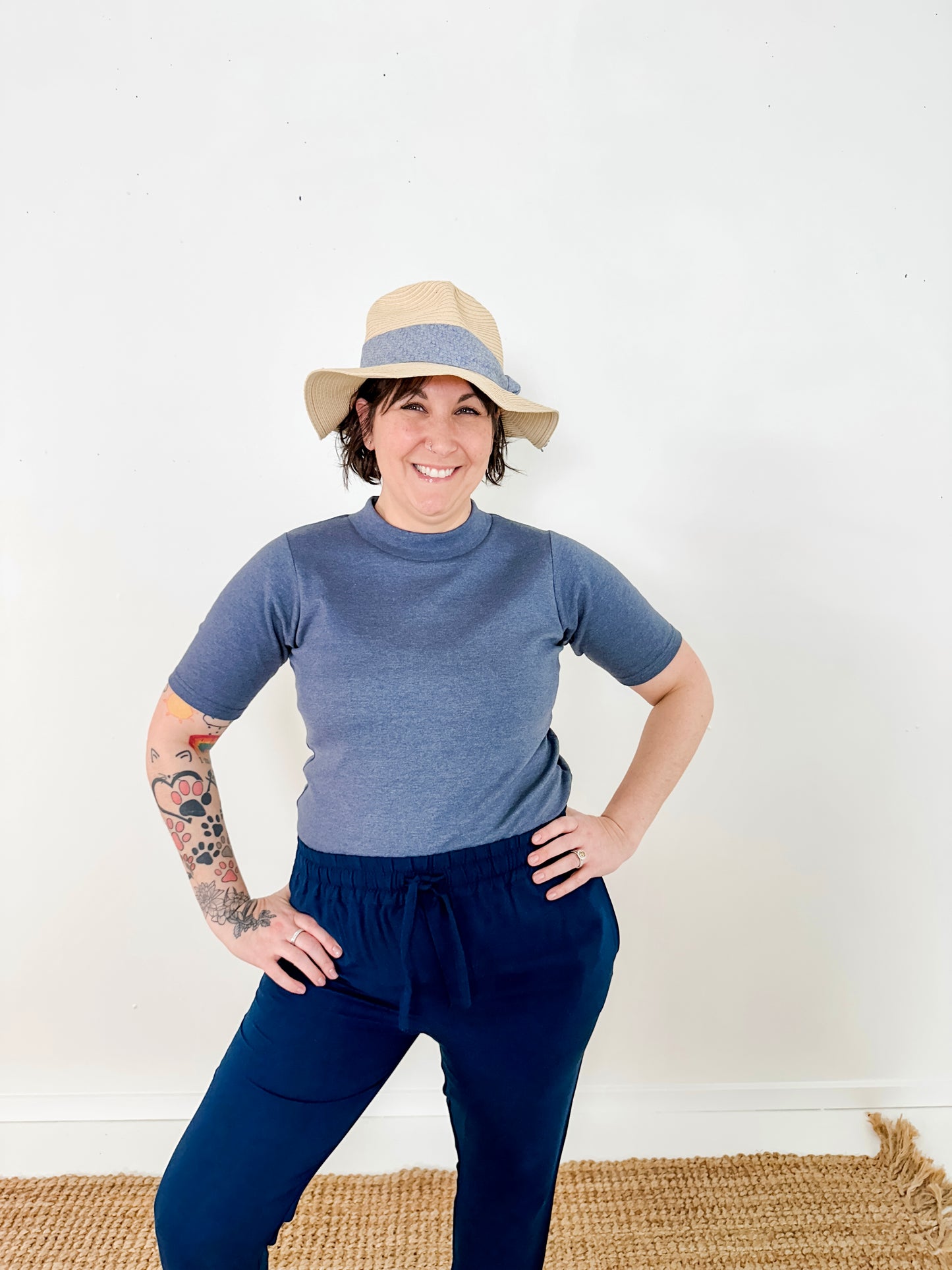 Elbow Sleeve Mock Neck