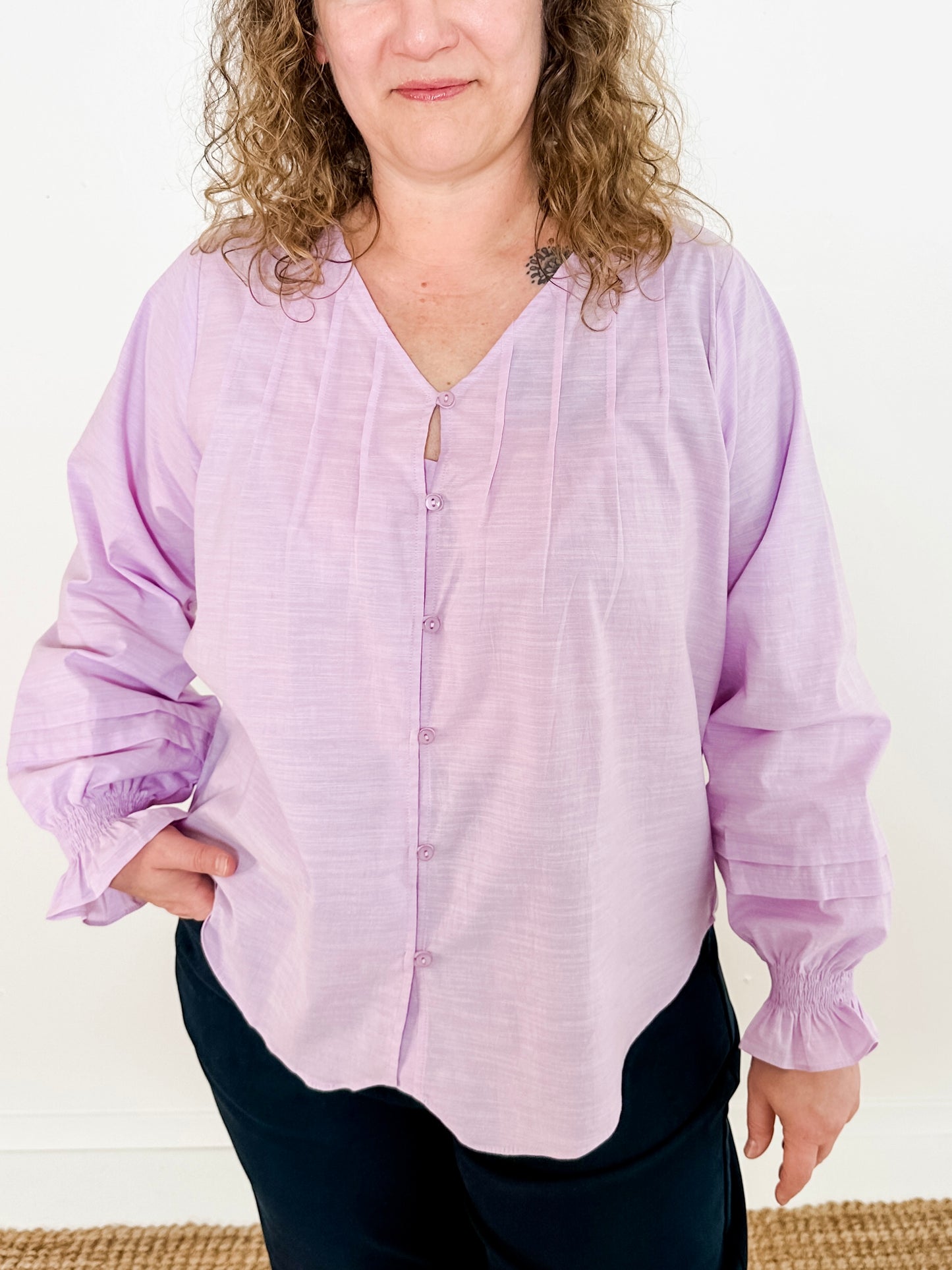 Pleated Button-Up Blouse