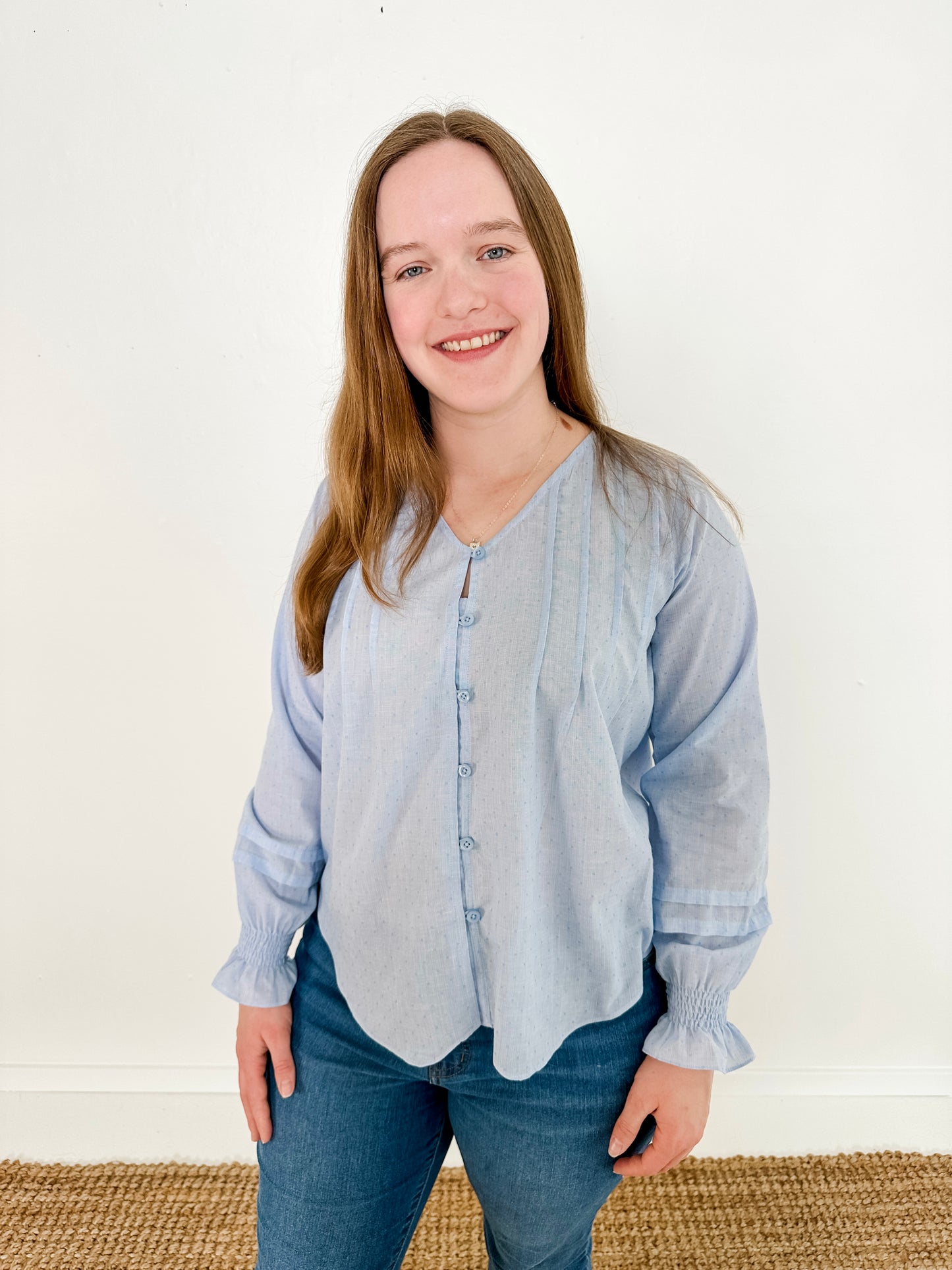 Pleated Button-Up Blouse