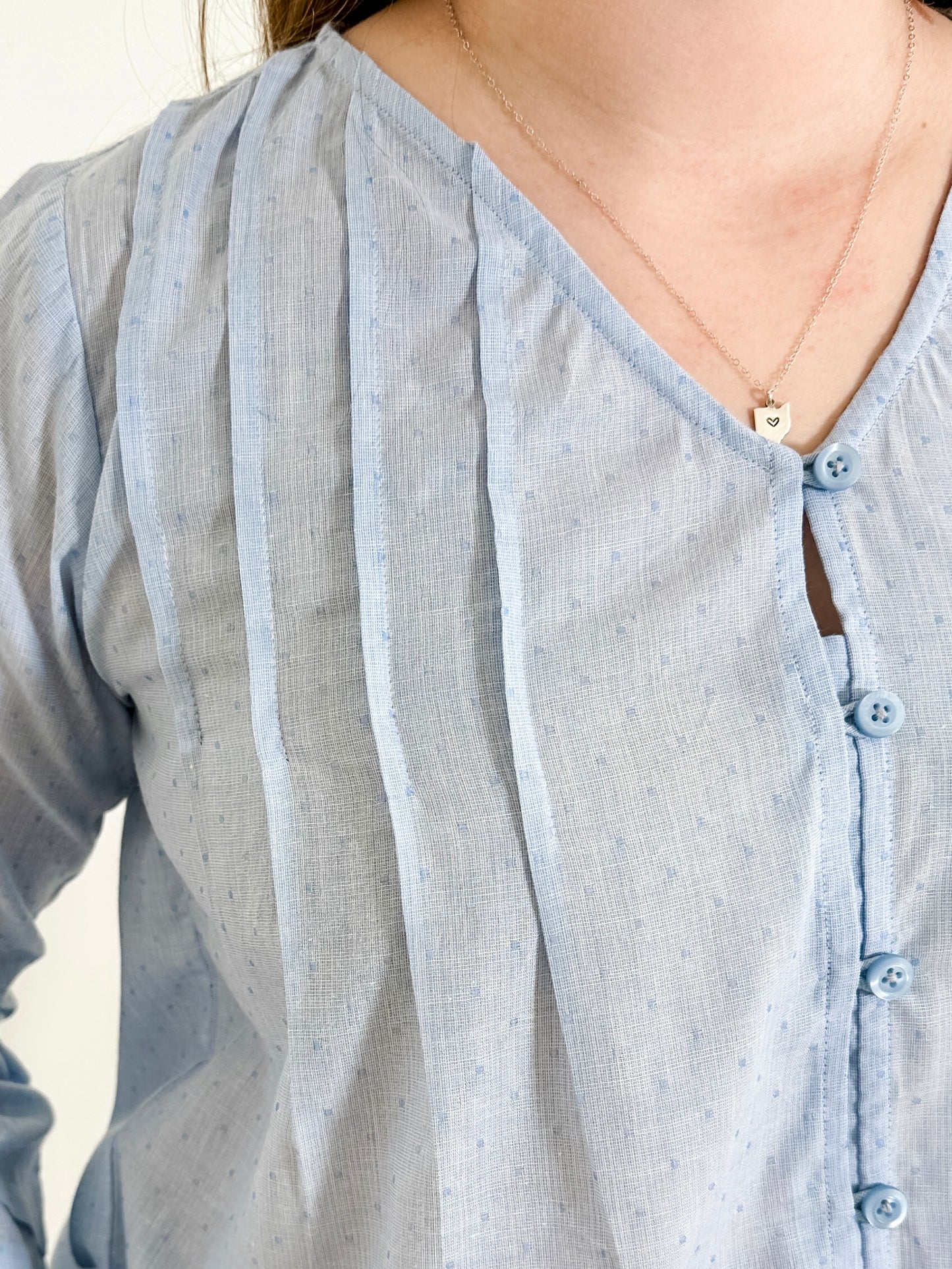 Pleated Button-Up Blouse