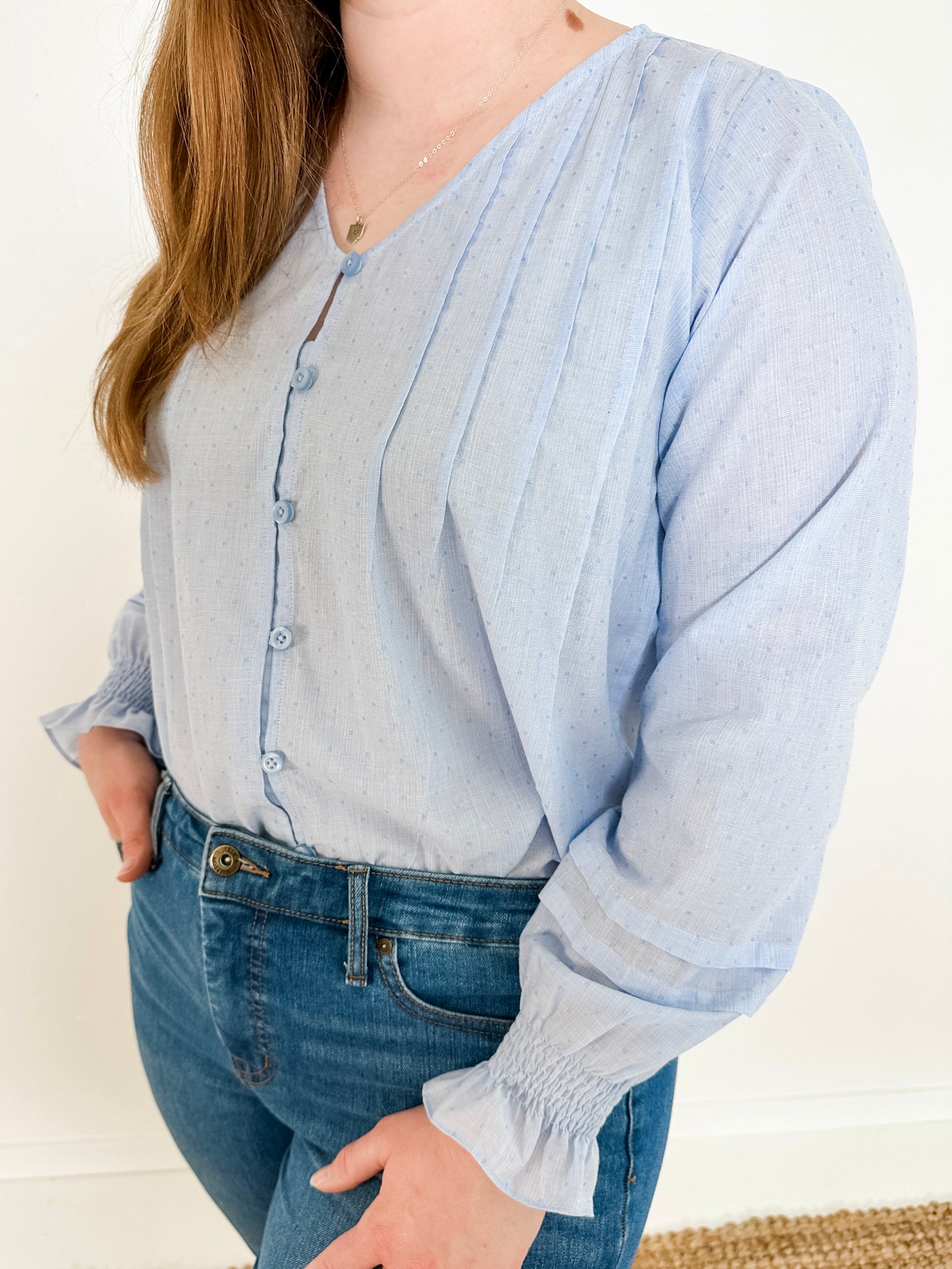 Pleated Button-Up Blouse