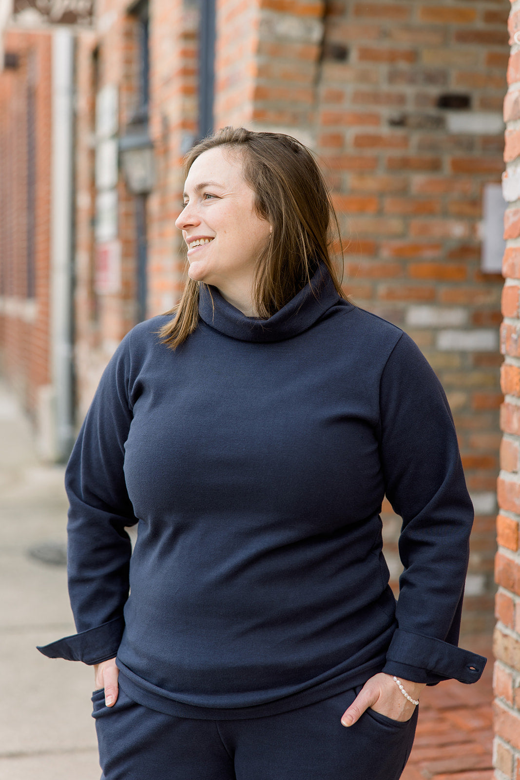 Ponte II Long Sleeve Mock Neck with Cuff and Pant - Navy
