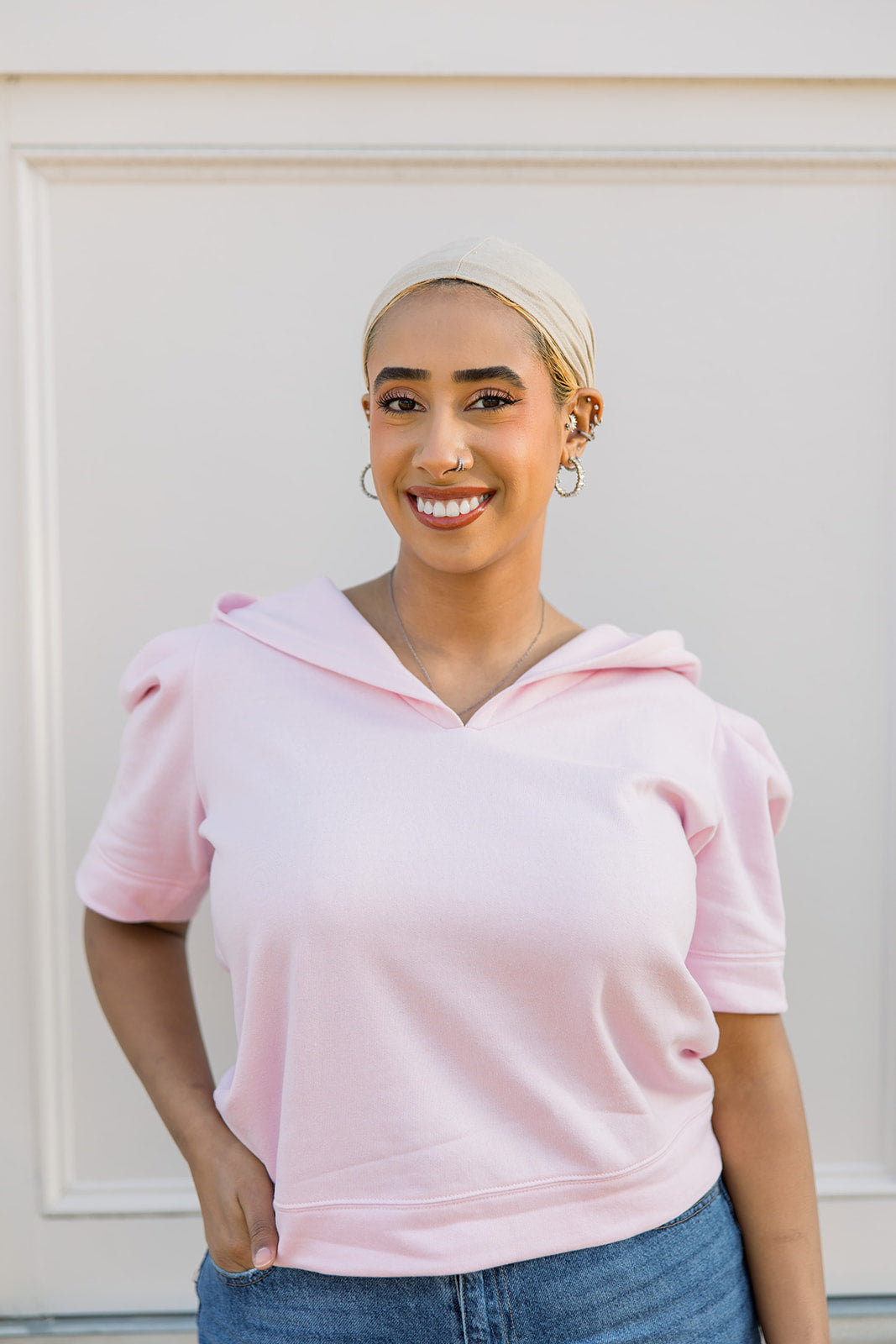 Short Sleeve Hooded Crop Cropped In The Air Short Sleeve Hoodie