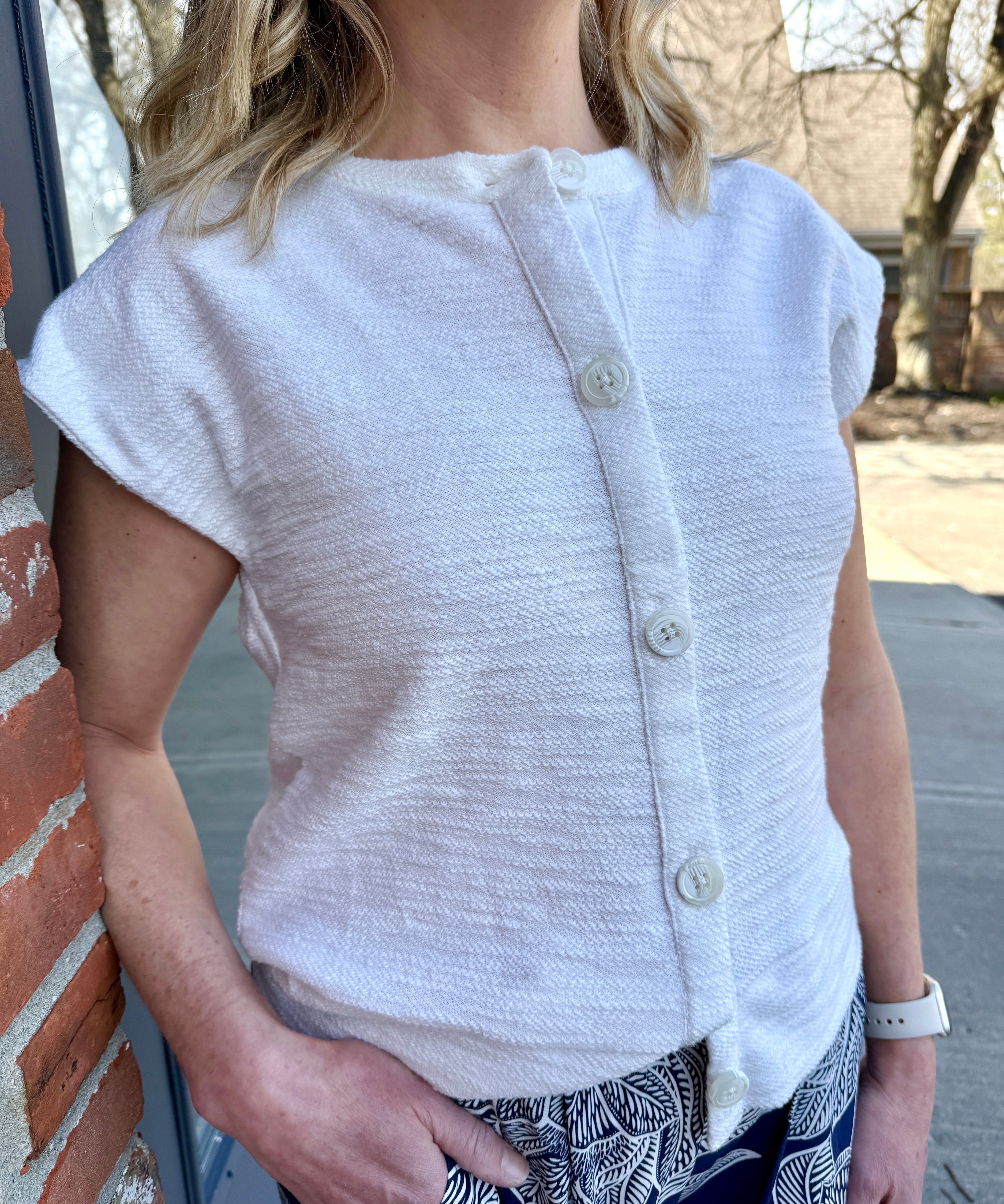 Sleeveless Cotton-Blend Cardigan Sweater