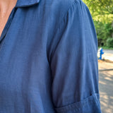 Open Collar V-Neck Button-up Blouse