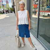 Eyelet Sleeveless Button-Back Top