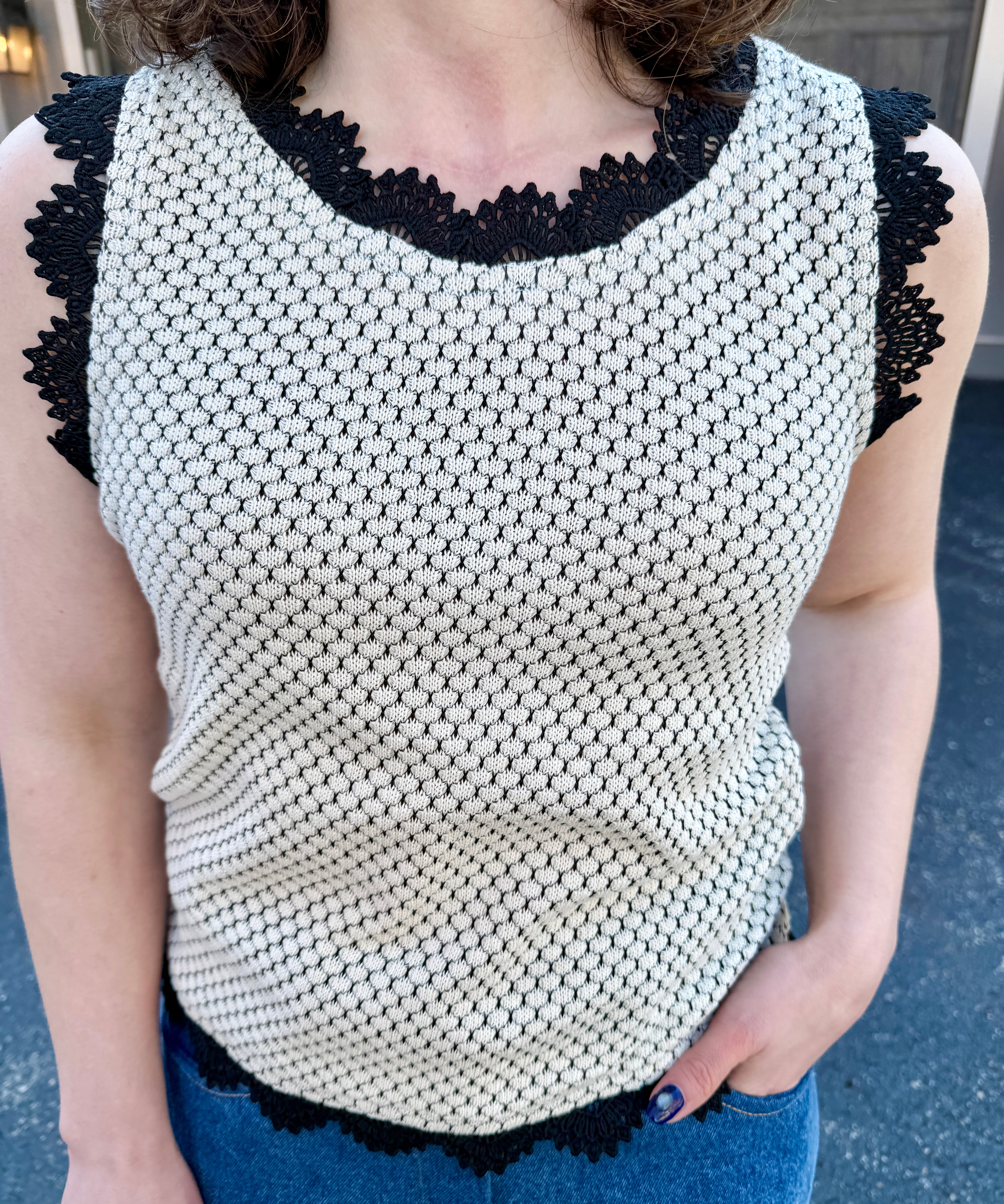Sweater Knit Tank with Lace