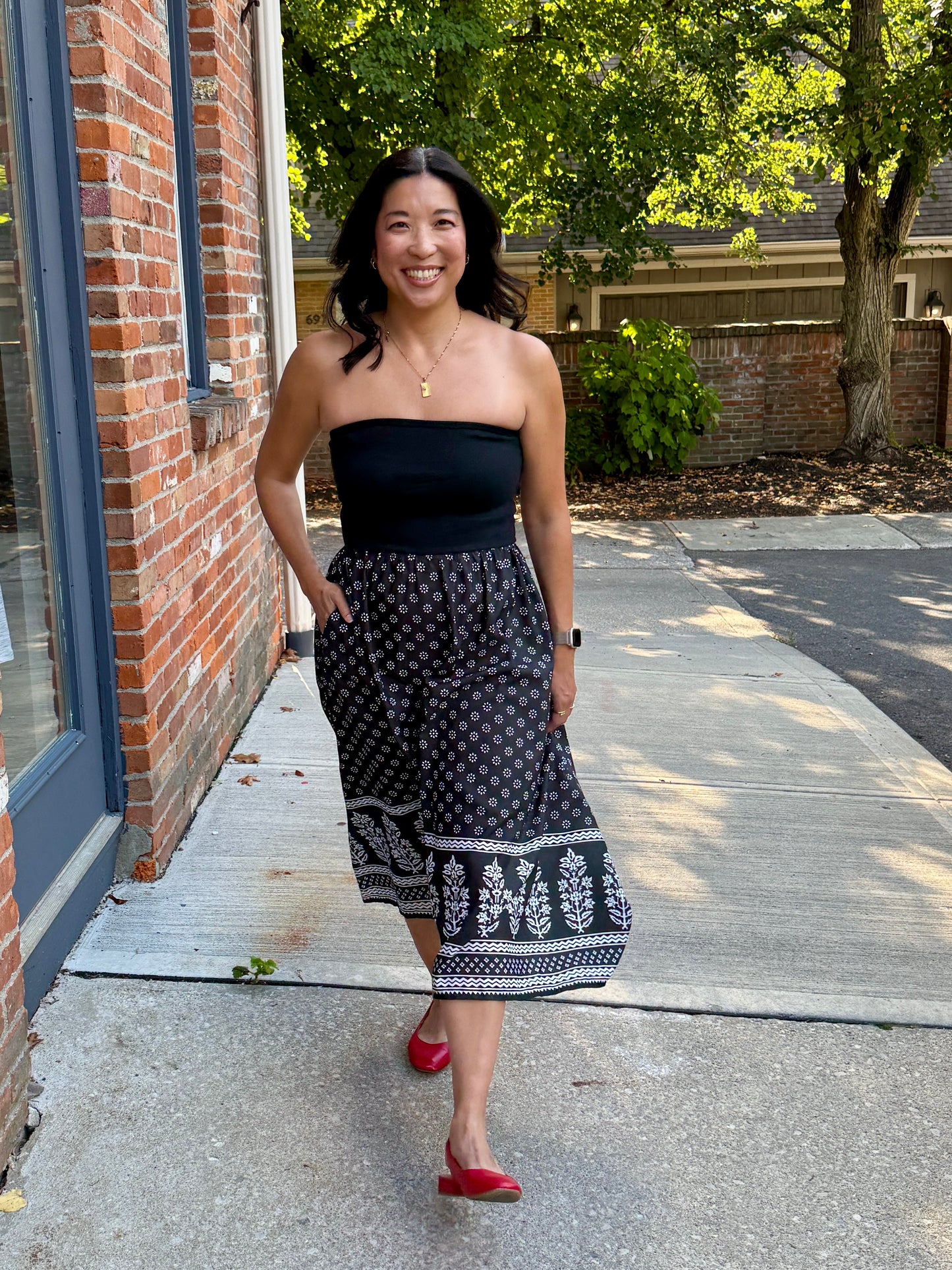 Mixed Media Strapless Dress