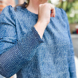 Pull-Over Blouse with Pleated Crew Neckline