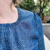 Pull-Over Blouse with Pleated Crew Neckline