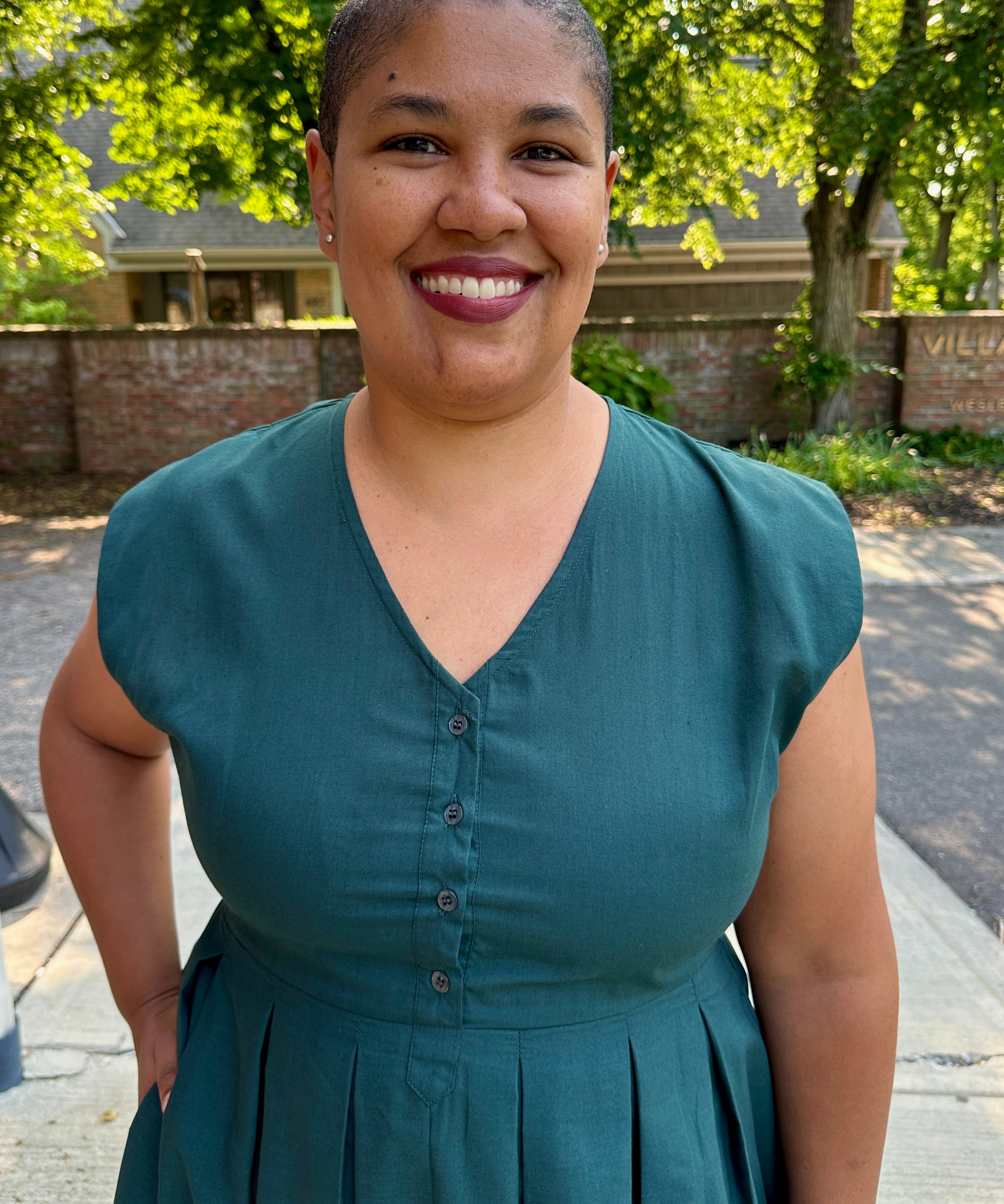 Jewel Button-Front Midi Dress