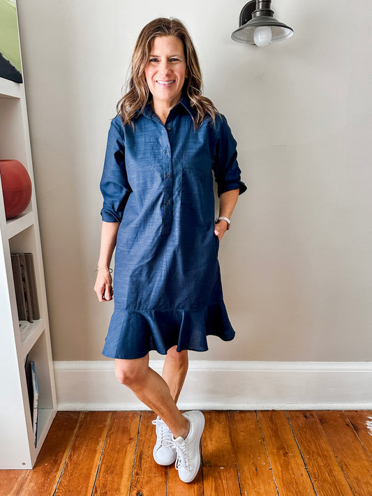 Linen Shirt Dress with Bottom Ruffle