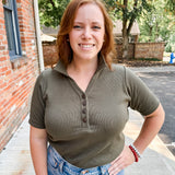 Ribbed Henley Polo Top