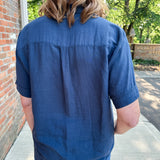 Open Collar V-Neck Button-up Blouse