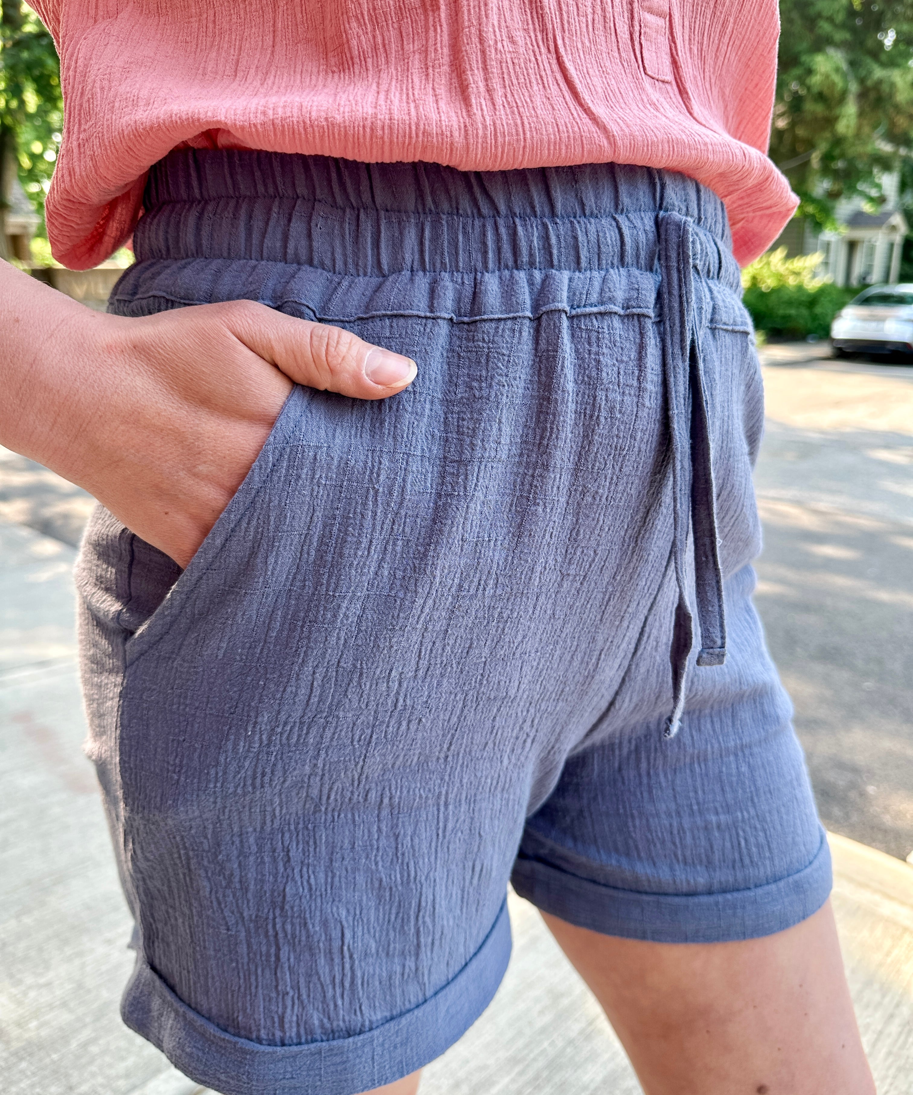 Crinkle Cotton Gauze Pull-On Short