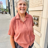 Open Collar V-Neck Button-up Blouse