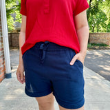 Crinkle Cotton Gauze Pull-On Short