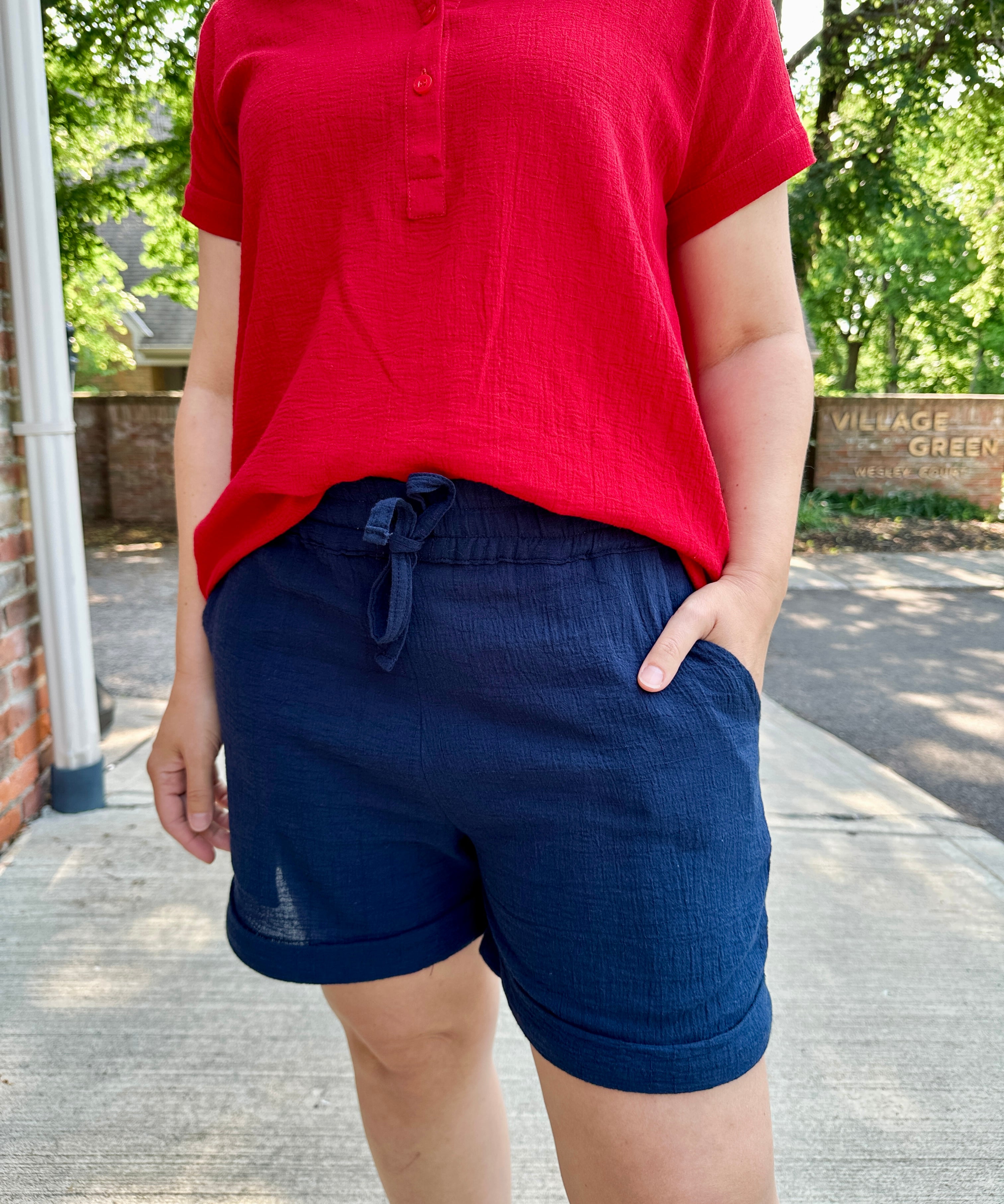 Crinkle Cotton Gauze Pull-On Short