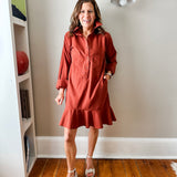 Linen Shirt Dress with Bottom Ruffle