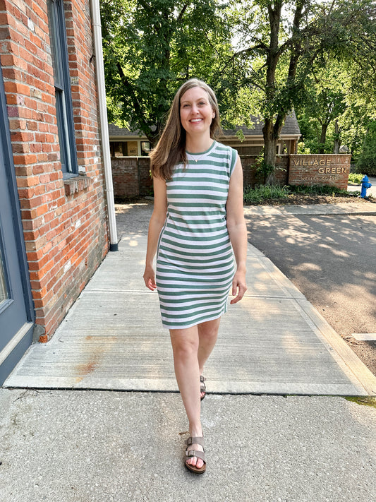 Striped Knit Dress - Green Stripe