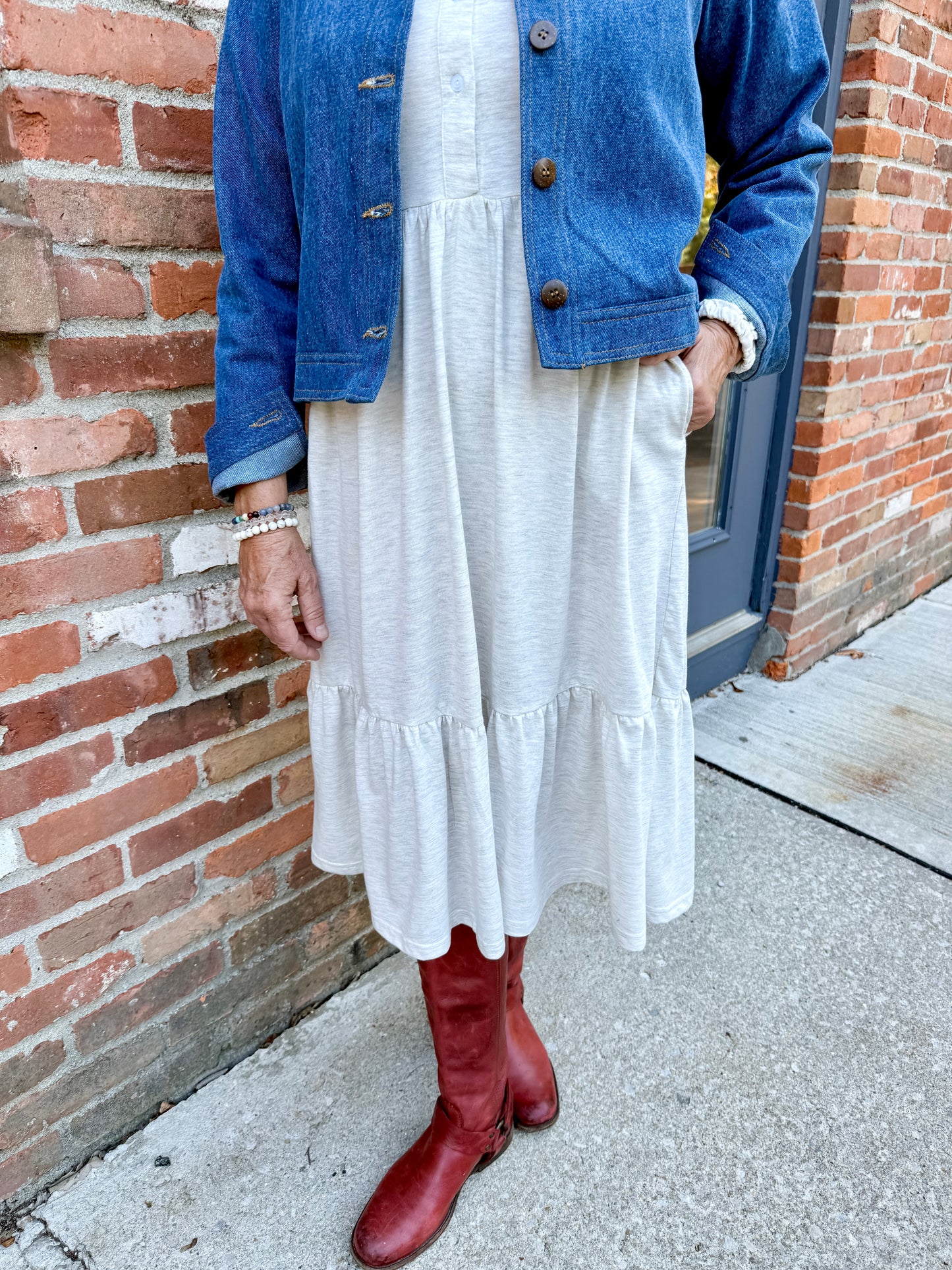 Tiered Knit Shirt Dress