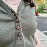 Ribbed Henley Polo Top