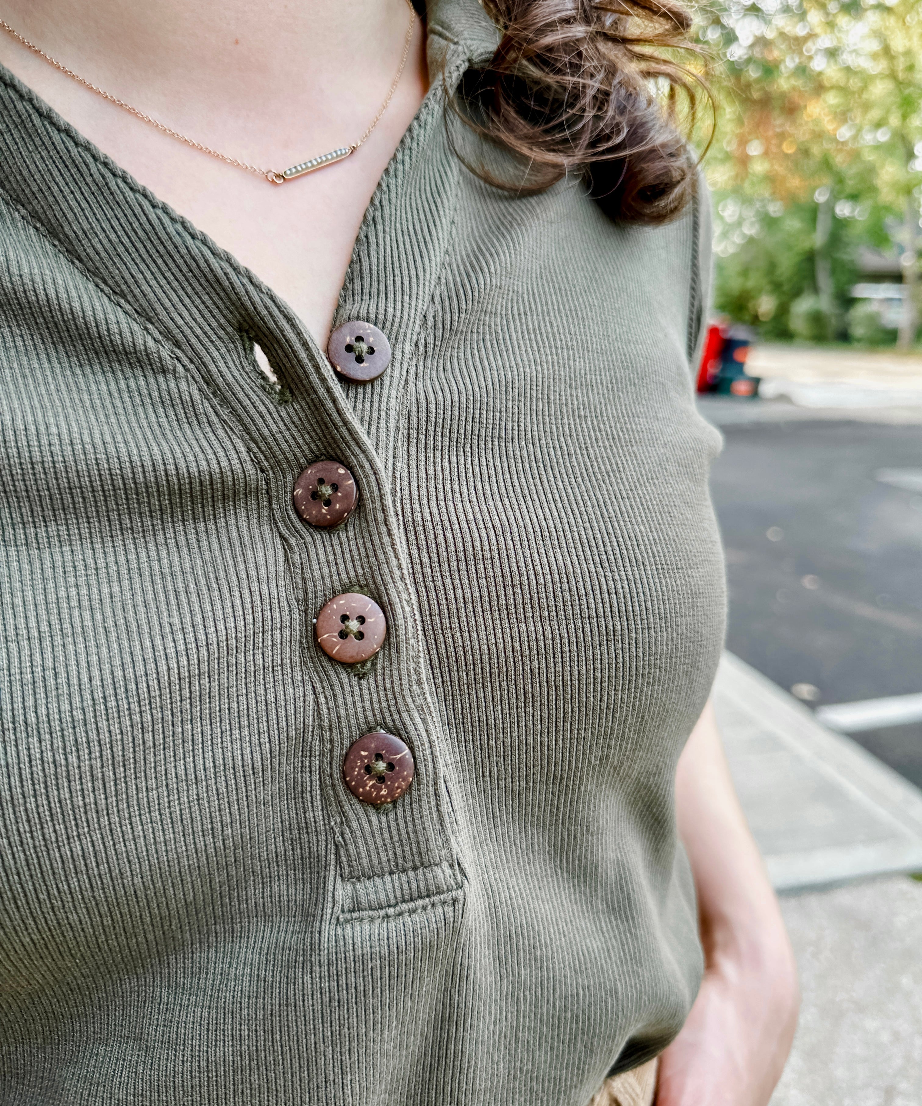 Ribbed Henley Polo Top