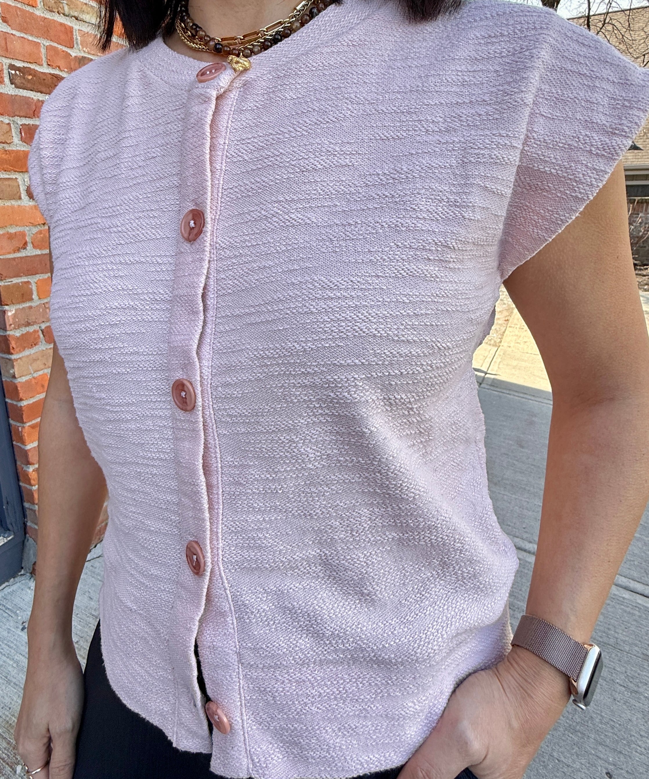 Sleeveless Cotton-Blend Cardigan Sweater