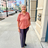 Open Collar V-Neck Button-up Blouse