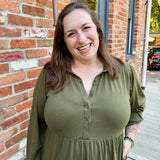 Tiered Knit Shirt Dress olive