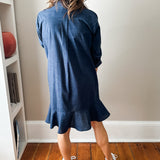 Linen Shirt Dress with Bottom Ruffle