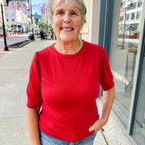 elbow sleeve jersey top