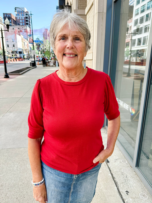 elbow sleeve jersey top