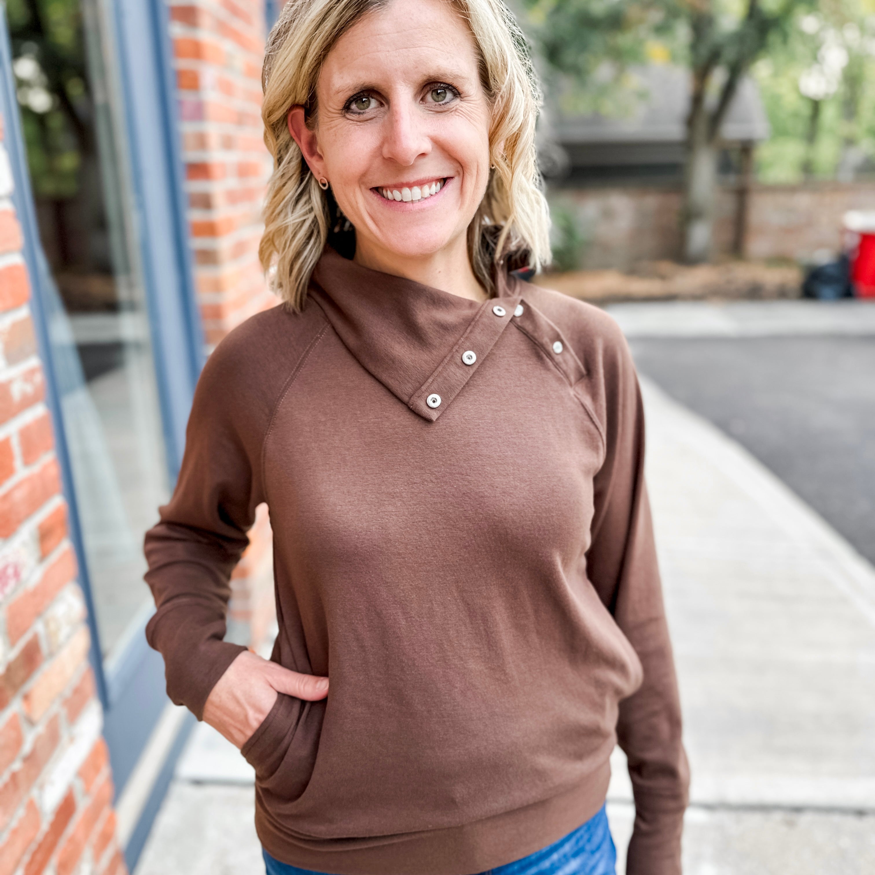 Fold Over Snap Mock Neck